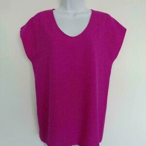 New DIANE VON FURSTENBERG Roseberry Pink Acedia Crepe Scoop Neck Top Shirt Small